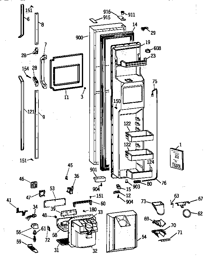 GE TPG24PRZCBB freezer door diagram