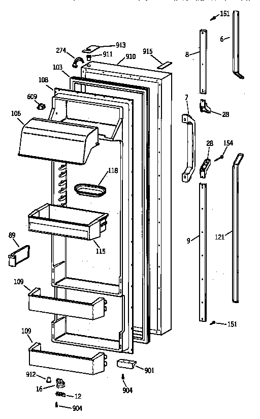 GE TPG24PRZCBB fresh food door diagram