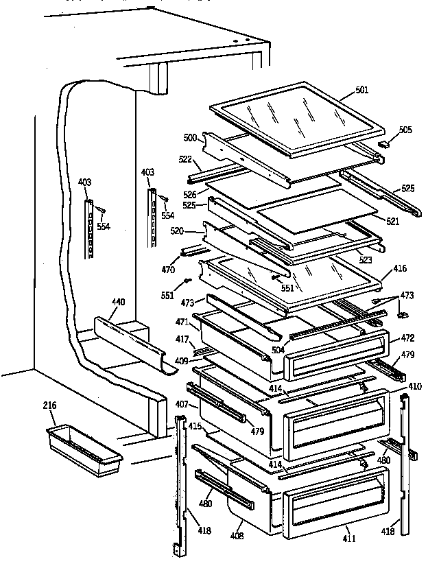 GE TPG24PRZCBB fresh food shelves diagram