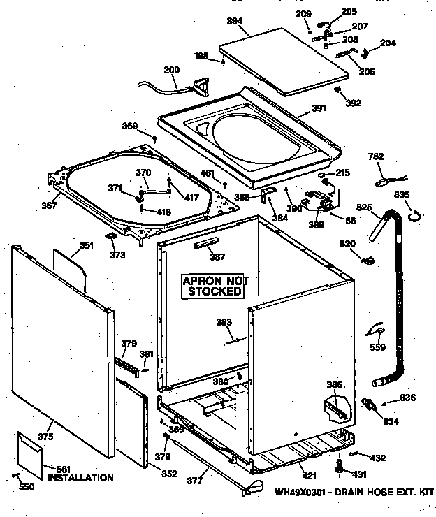 GE WPSQ3120TAWW cabinet, cover & front panel diagram