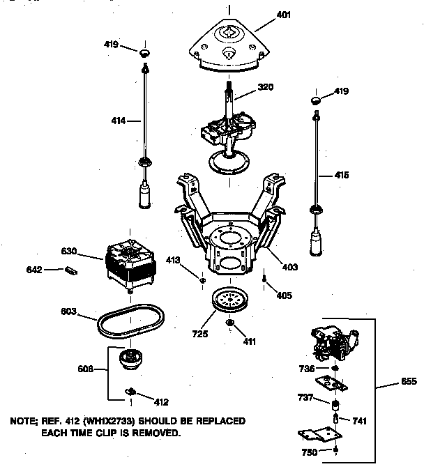 GE WPSQ3120TAWW suspension, pump & drive components diagram