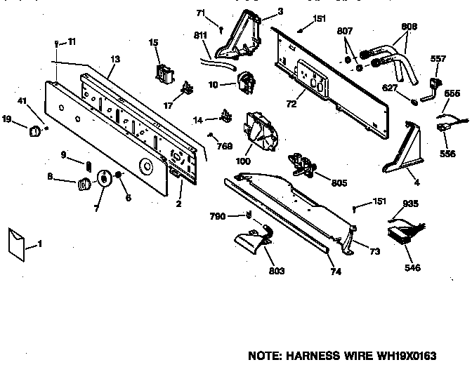 GE WWXR4100TAWW controls & backsplash diagram