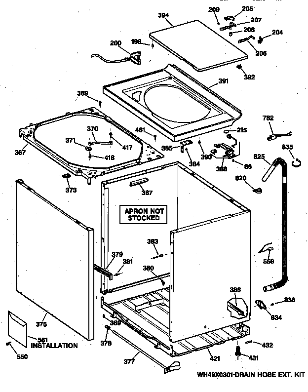 GE WWXR4100TAWW cabinet, cover & front panel diagram