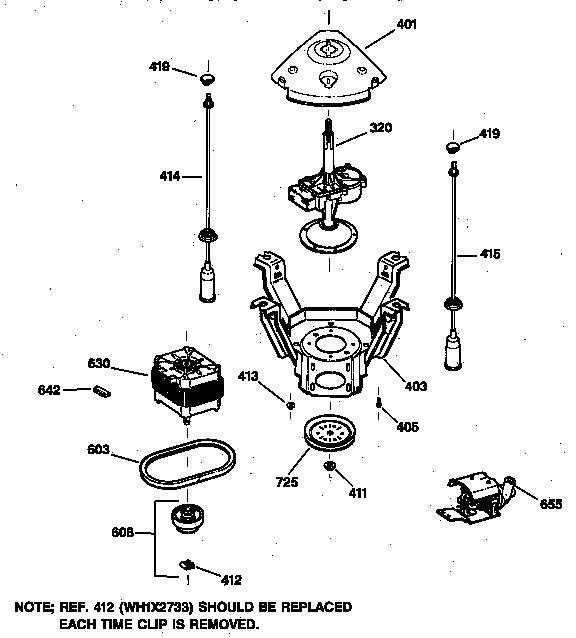 GE WWXR4100TAWW suspension, pump & drive components diagram