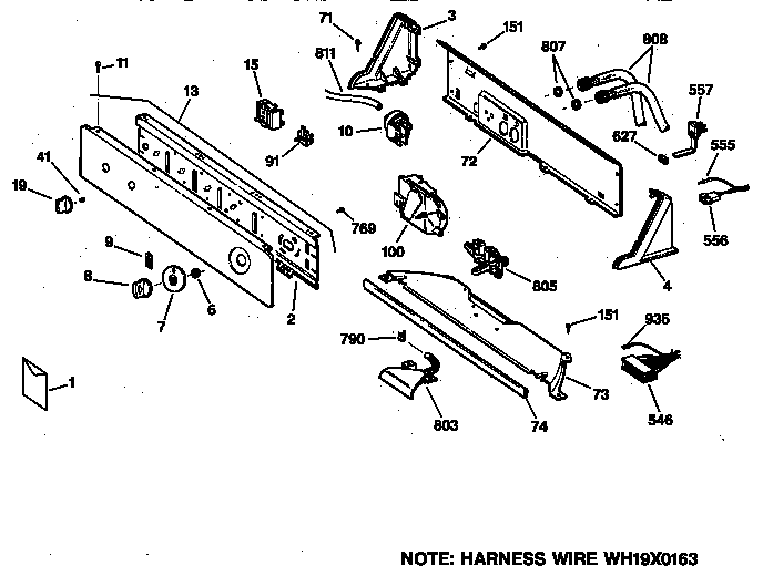 GE WJXR2080TAWW controls & backsplash diagram