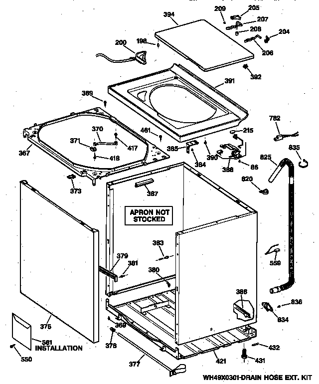 GE WJXR2080TAWW cabinet, cover & front panel diagram