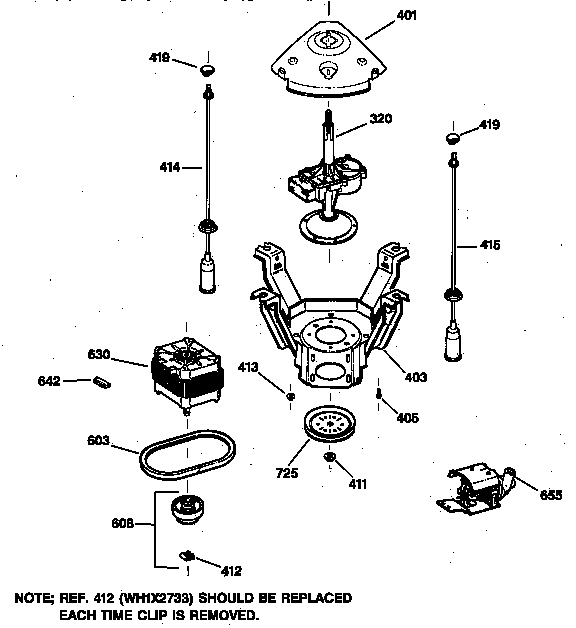 GE WJXR2080TAWW suspension, pump & drive components diagram