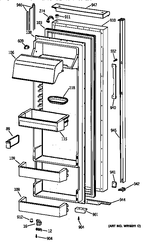 GE TPJ24BIZCWW fresh food door diagram