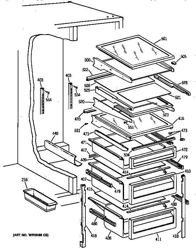 GE TPJ24BIZCWW fresh food shelves diagram