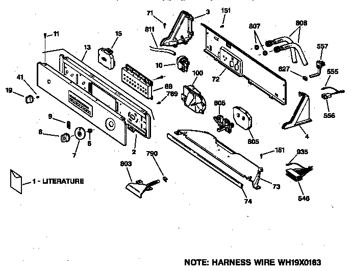 GE WISQ416BTAWW controls & backsplash diagram