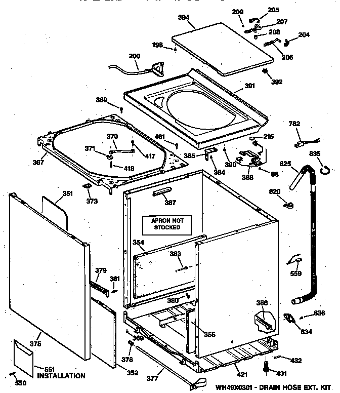 GE WISR309CTAWW cabinet, cover & front panel diagram