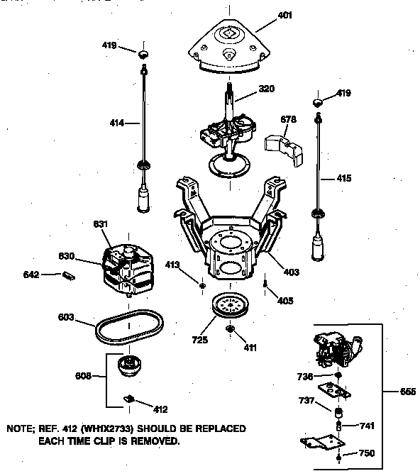 GE WISR106HTAWW suspension, pump & drive components diagram