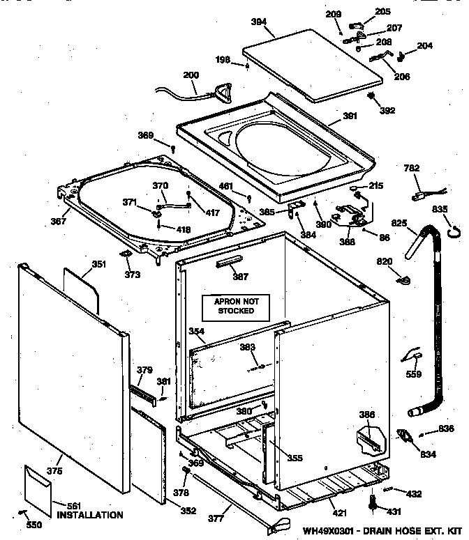 GE WISR208JTAAA cabinet, cover & front panel diagram