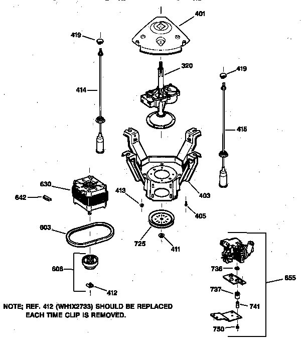 GE WISR208JTAAA suspension, pump & drive components diagram