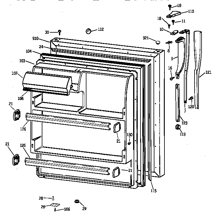 GE MTX18GAZLRAA fresh food door diagram