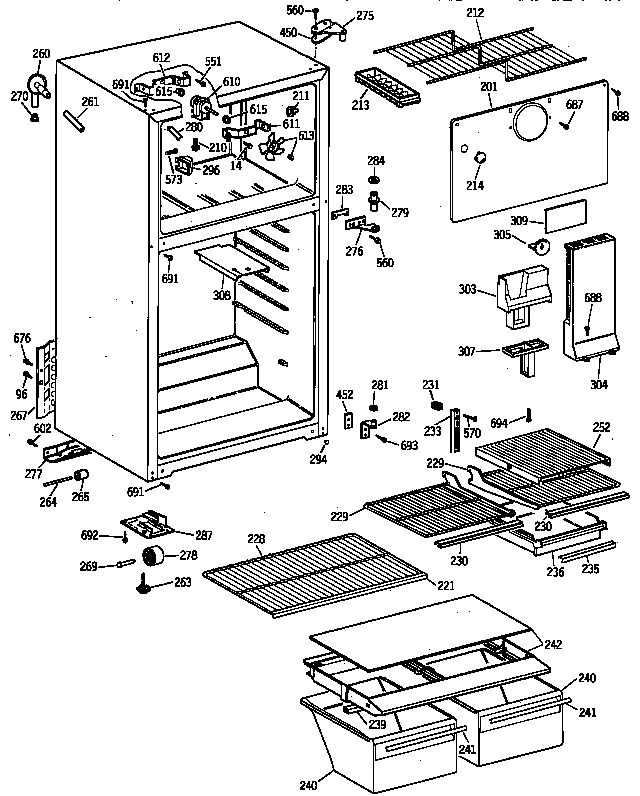 GE TBX14DAZFRAD cabinet diagram