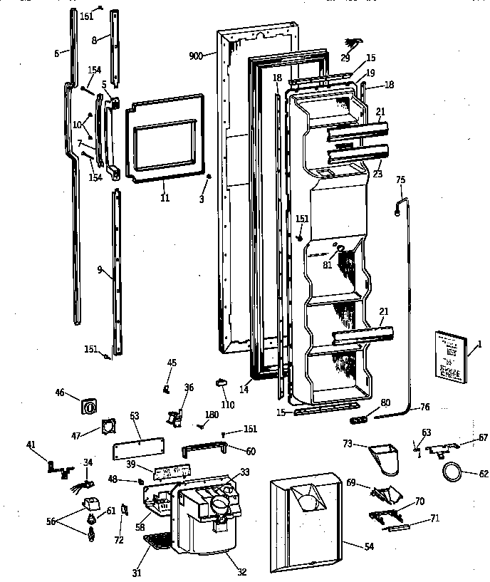 GE TFX25VRAAAA freezer door diagram