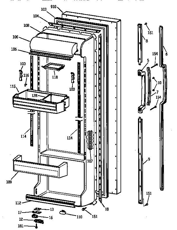 GE TFX25VRAAAA fresh food door diagram