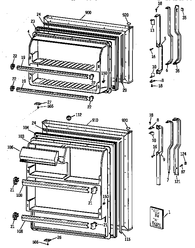 GE TBT16SAZFRWH doors diagram
