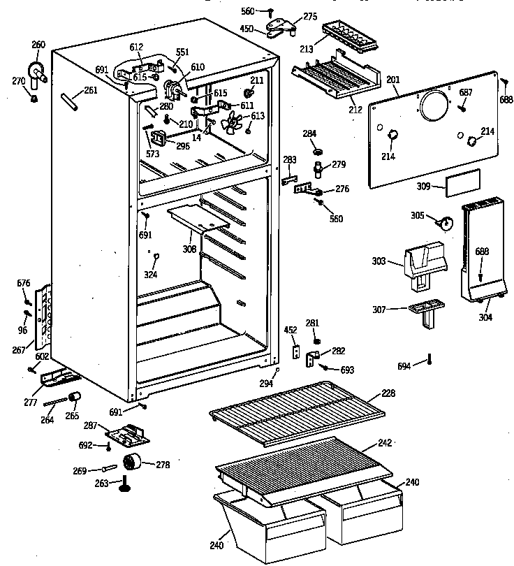 GE TBT16SAZFRWH cabinet diagram