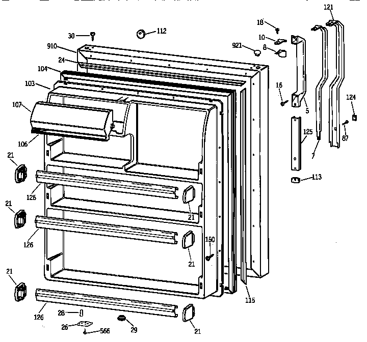 GE MTX21GABBRAA fresh food door diagram