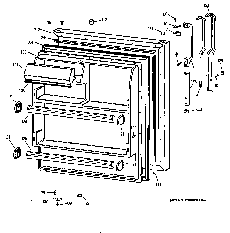 GE MTX18GABARAA fresh food door diagram