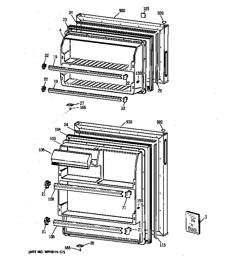 GE TBX16SYZGLWH doors diagram