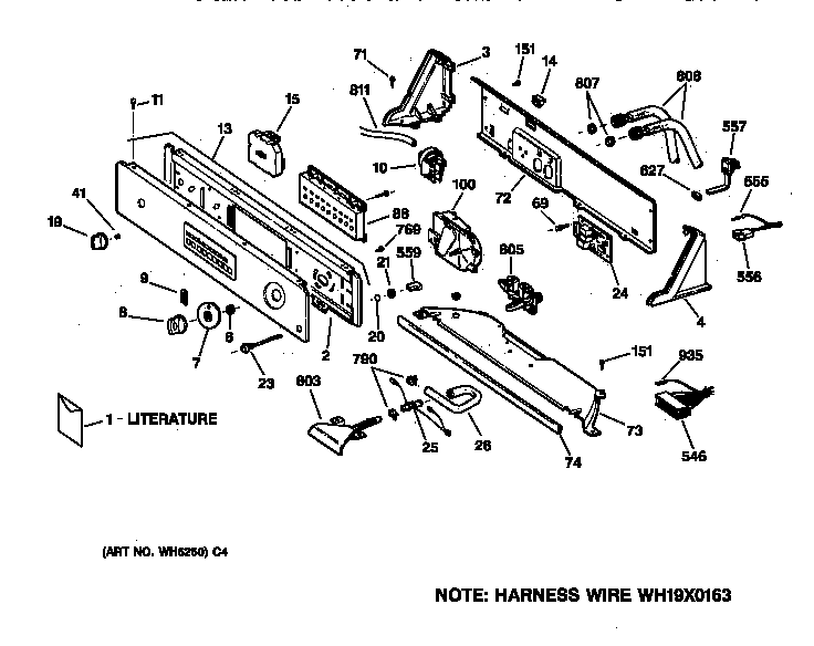 GE WPSQ4160TAAA controls & backsplash diagram
