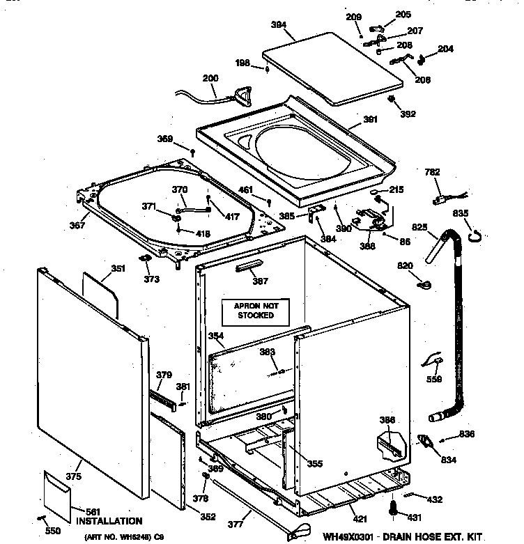 GE WPSQ4160TAAA cabinet, cover & front panel diagram