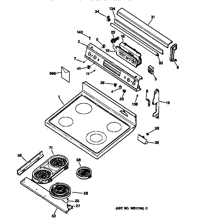 GE JB960BY3 control panel & cooktop diagram