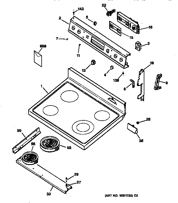 GE JBP63BY3AD control panel & cooktop diagram