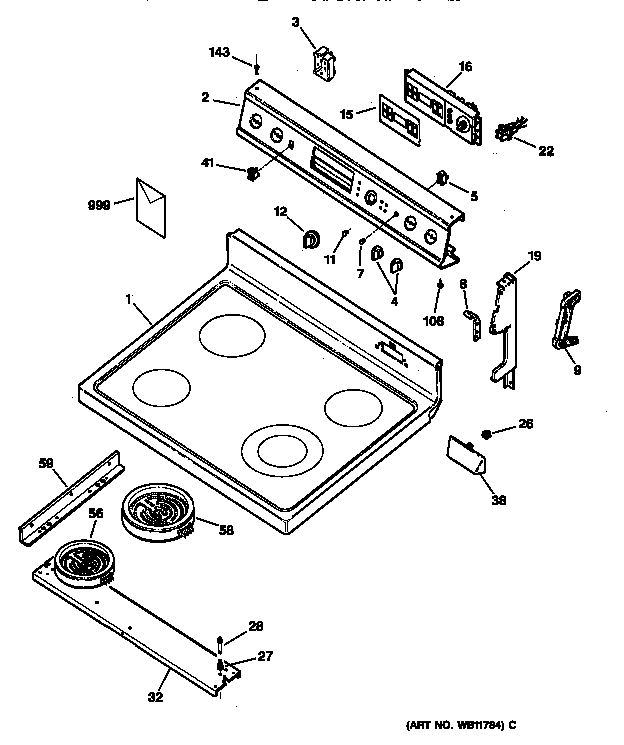 GE JBP66BY3WH control panel & cooktop diagram