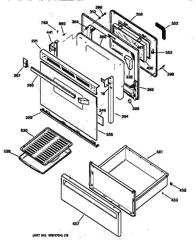 GE JBP66BY3WH door & drawer parts diagram