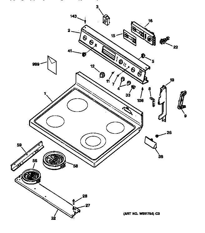 GE JBP78AY3 control panel & cooktop diagram