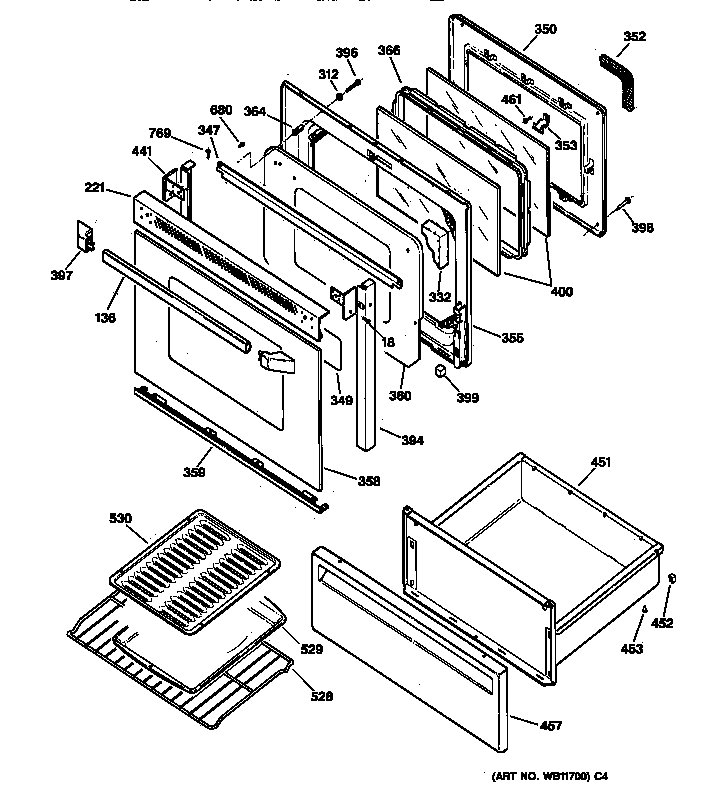 GE JBP78AY3 door & drawer parts diagram