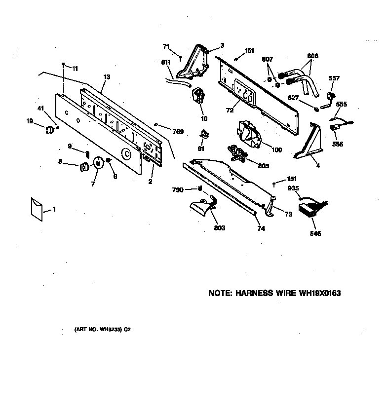 GE WJSR2080V1WW controls & backsplash diagram