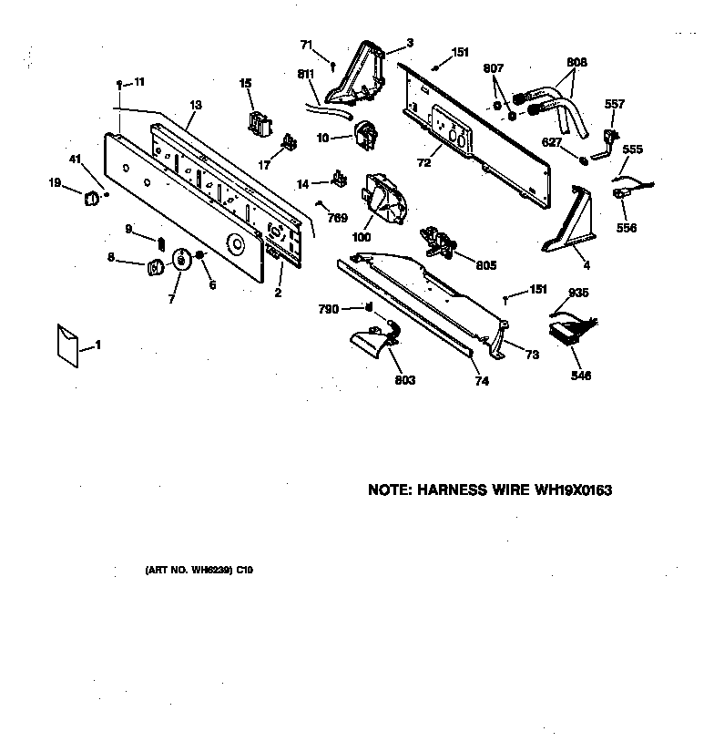 GE WNSR3090V1WW controls & backsplash diagram