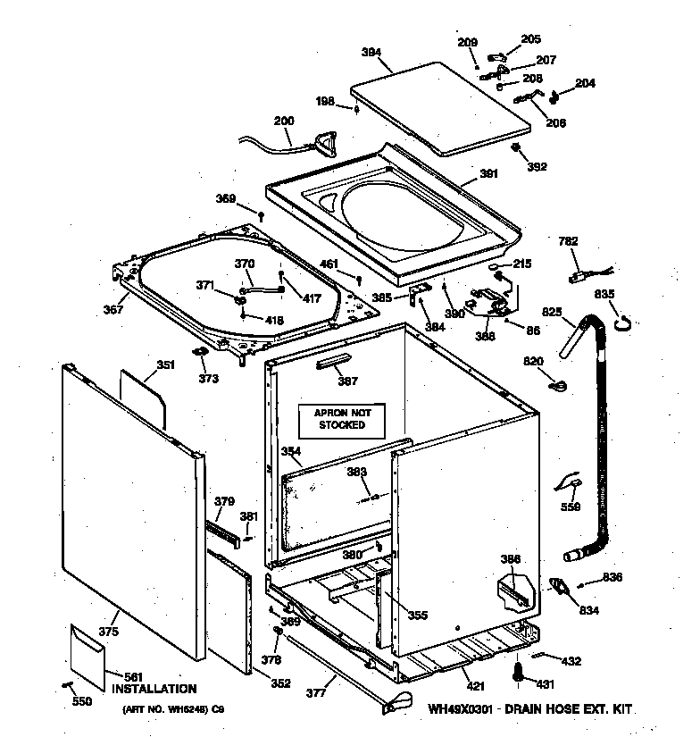 GE WNSR3090V1WW cabinet, cover & front panel diagram