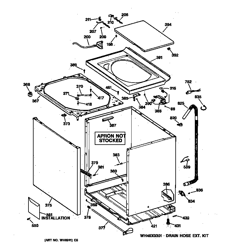 Hotpoint VJSR2070TAWB cabinet, cover & front panel diagram