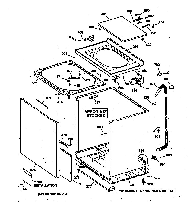 Hotpoint VISR208DTAWW cabinet, cover & front panel diagram