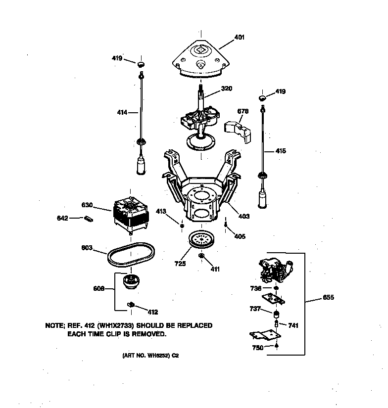 Hotpoint VISR208DTAWW suspension, pump & drive components diagram