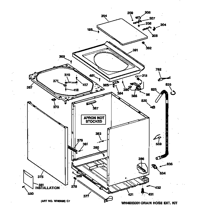 Hotpoint VVXR1040TAWB cabinet, cover & front panel diagram