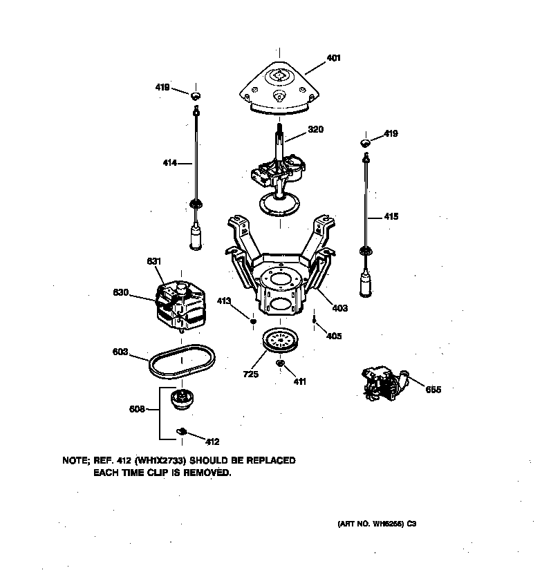 GE YBXR1060V1WW suspension, pump & drive components diagram