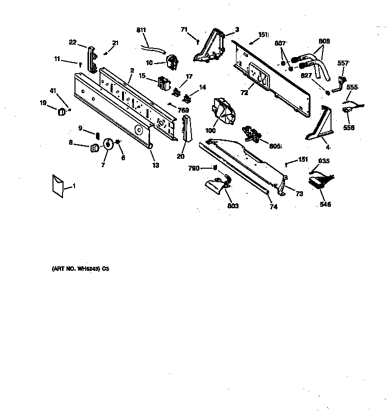 GE YWSR2100TAWW controls & backsplash diagram
