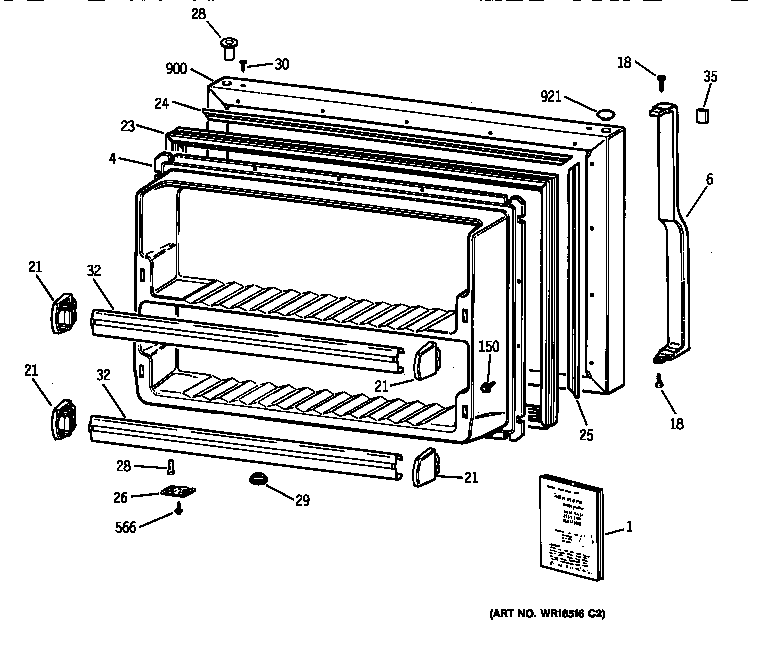 GE TBX24JIBCRWW freezer door diagram