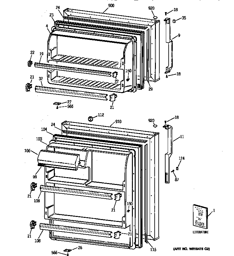 GE TBT18TAYGRWH doors diagram