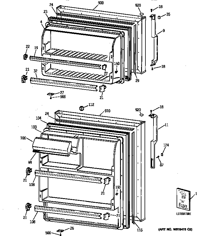 GE TBX16DABBRAA doors diagram