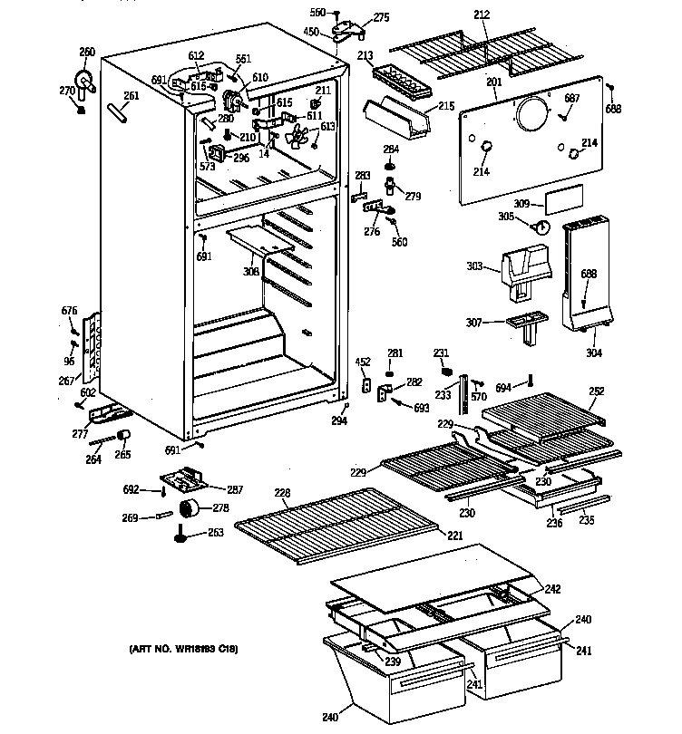 GE TBX16DABBRAA cabinet diagram