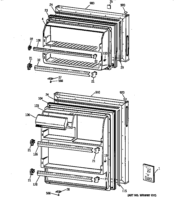GE TBX18SYBBRAA doors diagram