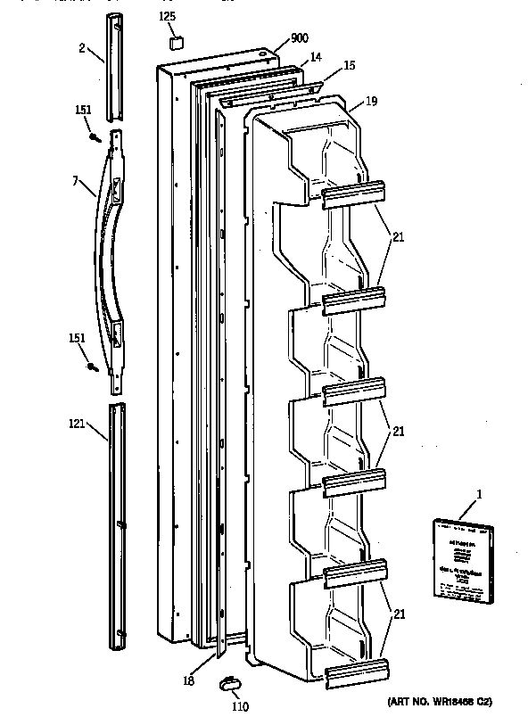 GE TFX22JABAWW freezer door diagram